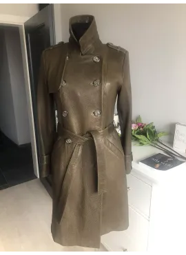 Fashion kožený dlouhý kabát s páskem