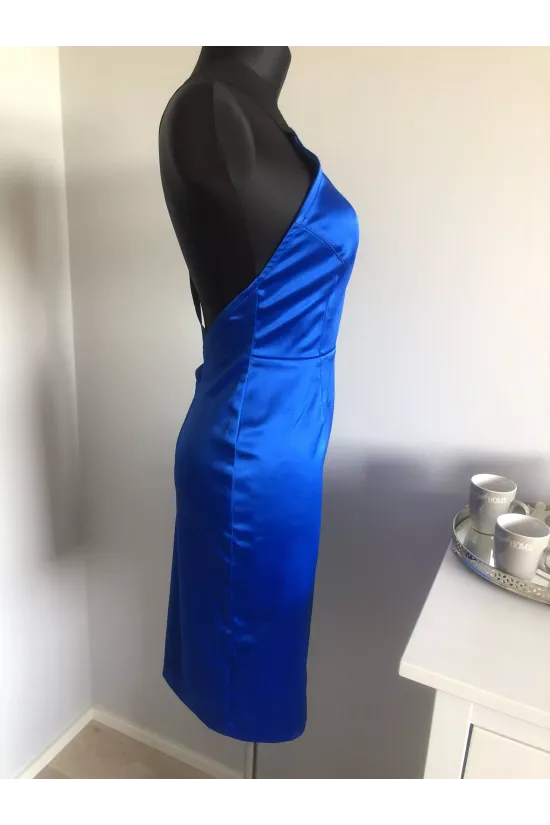 Elastické royal blue šaty s holými zády