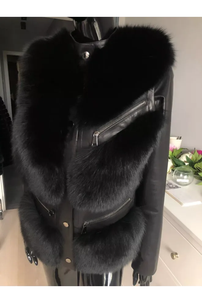 Fashion kožená bunda s kožešinou z lišky