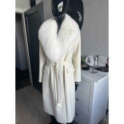 Nový model/ Kašmírový vlněný kabát s kožešinou z lišky
